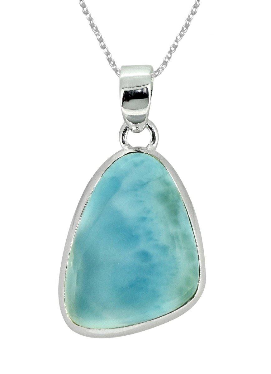 Natural Larimar Solid 925 Sterling Silver Pendant 1 3/4" - YoTreasure