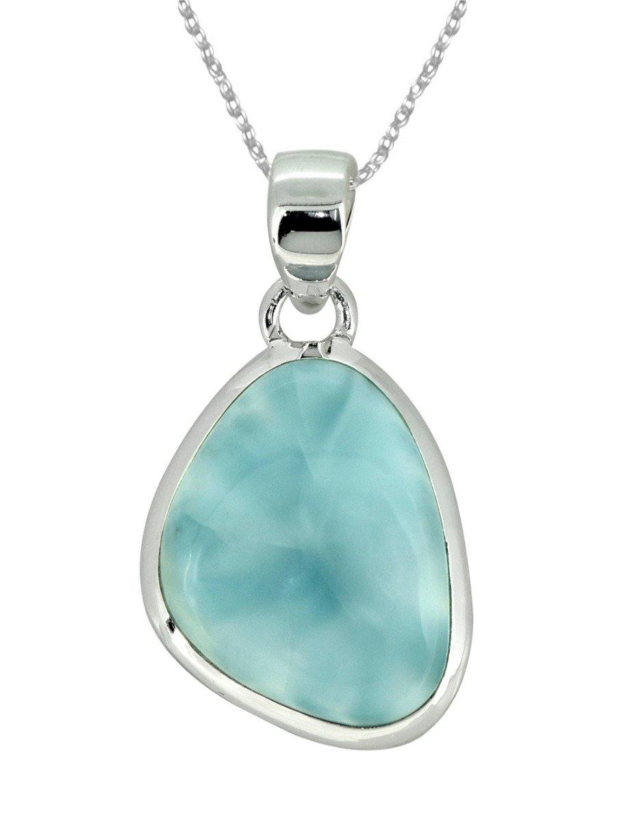 Natural Larimar Solid 925 Sterling Silver Pendant 1 1/2" - YoTreasure