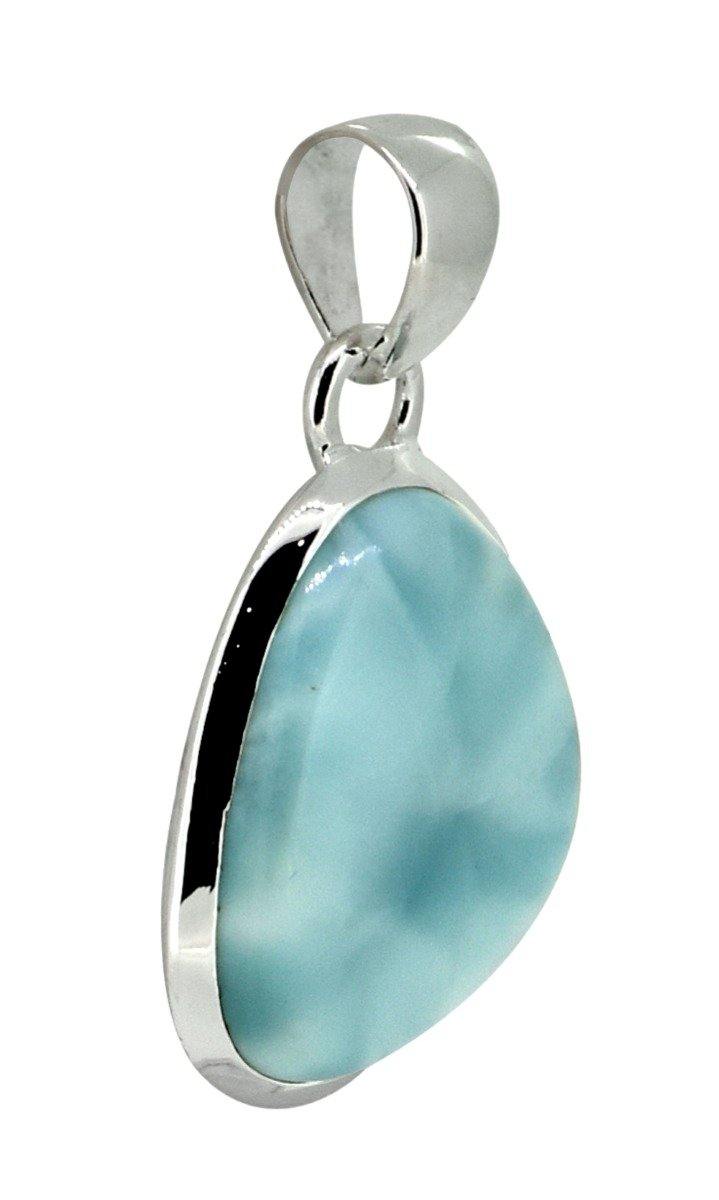 Natural Larimar Solid 925 Sterling Silver Pendant 1 1/2" - YoTreasure