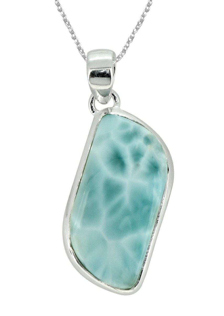 Natural Larimar Solid 925 Sterling Silver Pendant 1 3/4" - YoTreasure