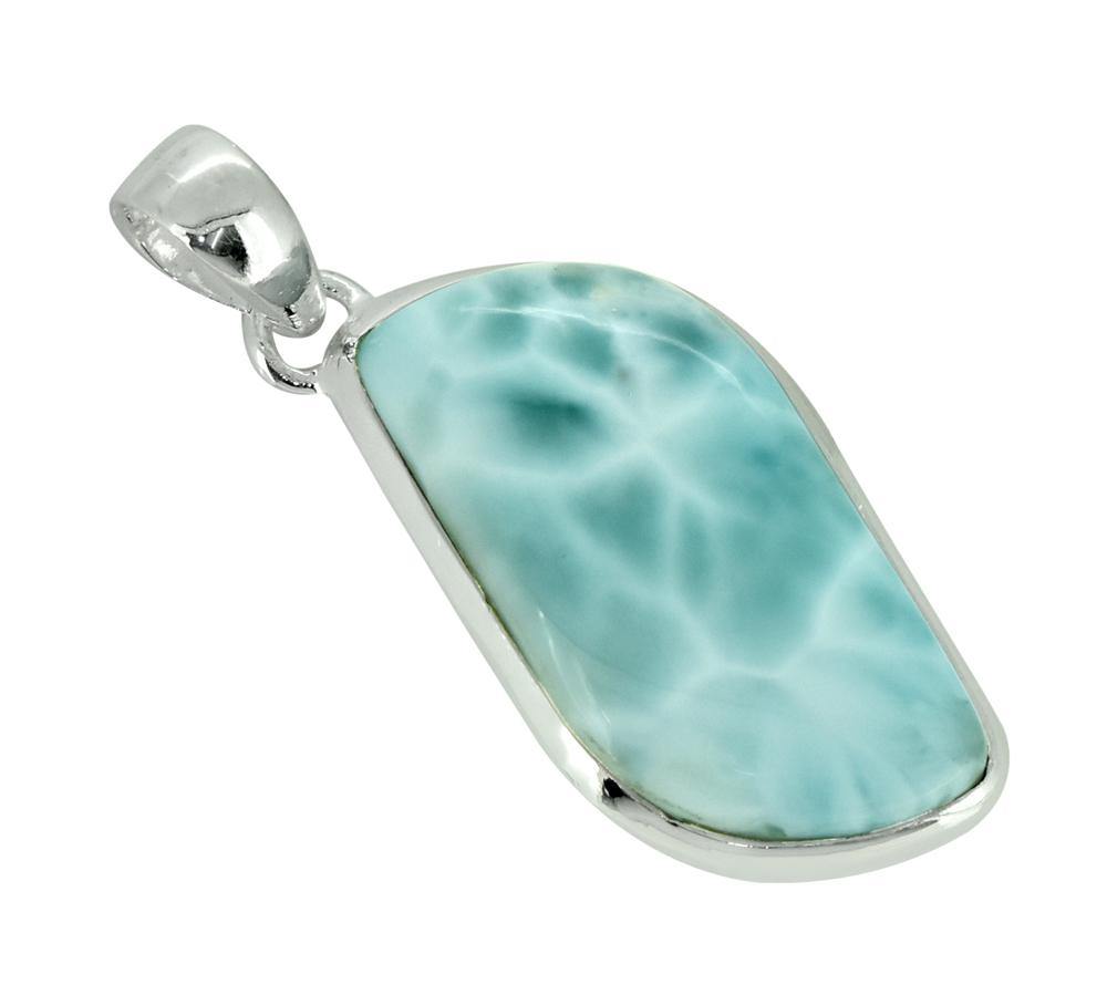 Natural Larimar Solid 925 Sterling Silver Pendant 1 3/4" - YoTreasure