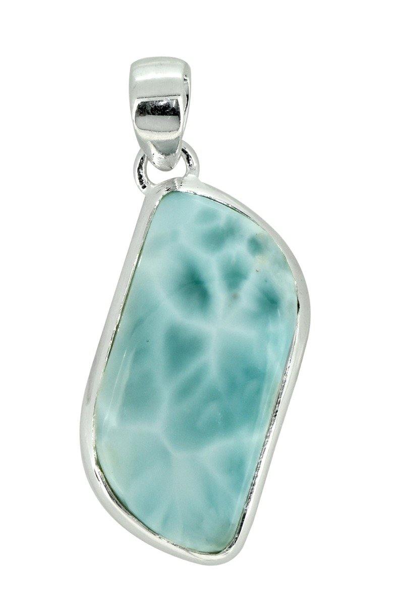 Natural Larimar Solid 925 Sterling Silver Pendant 1 3/4" - YoTreasure