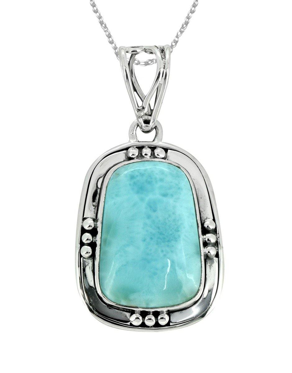 Natural Larimar Solid 925 Sterling Silver Pendant 1 3/4" - YoTreasure