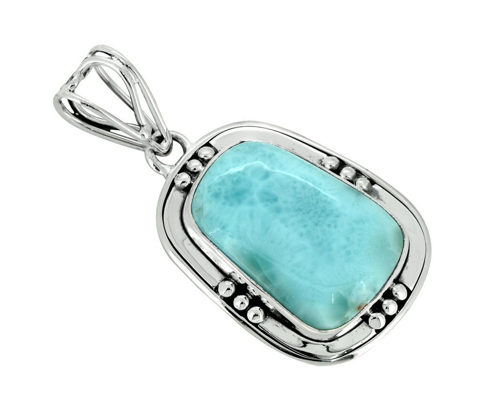 Natural Larimar Solid 925 Sterling Silver Pendant 1 3/4" - YoTreasure
