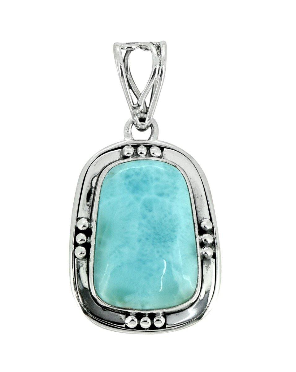 Natural Larimar Solid 925 Sterling Silver Pendant 1 3/4" - YoTreasure