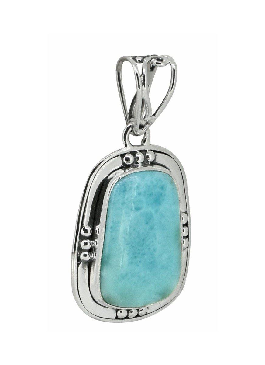 Natural Larimar Solid 925 Sterling Silver Pendant 1 3/4" - YoTreasure