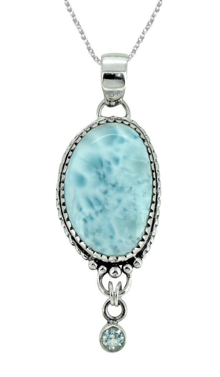 Natural Larimar Solid 925 Sterling Silver Pendant 2" - YoTreasure