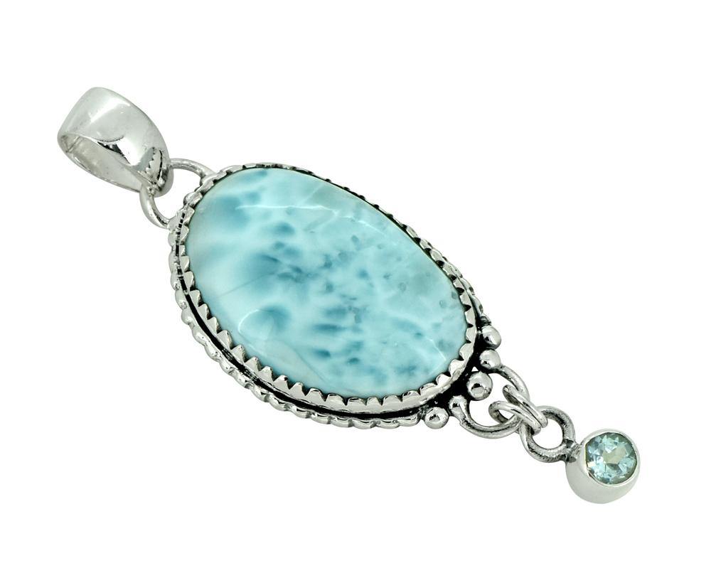Natural Larimar Solid 925 Sterling Silver Pendant 2" - YoTreasure
