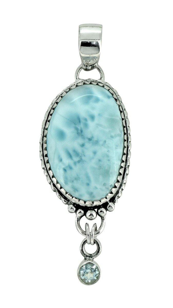 Natural Larimar Solid 925 Sterling Silver Pendant 2" - YoTreasure