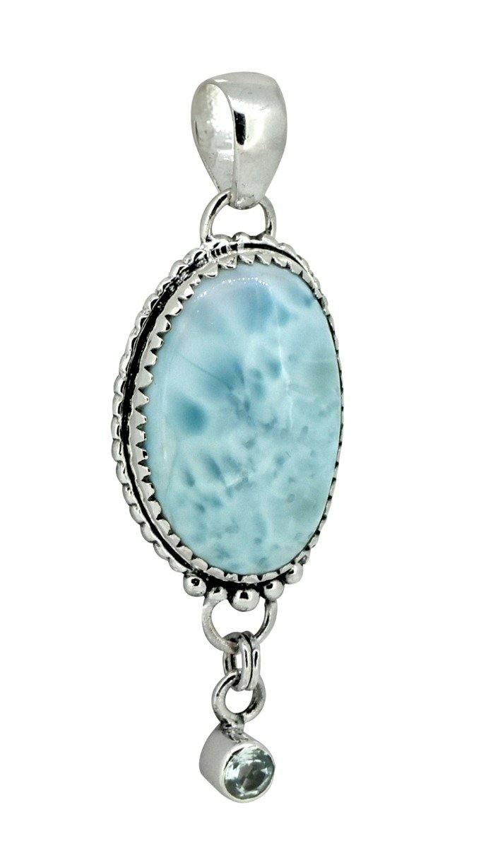 Natural Larimar Solid 925 Sterling Silver Pendant 2" - YoTreasure