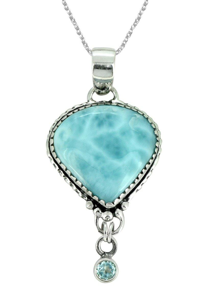 Natural Larimar Solid 925 Sterling Silver Pendant 2" - YoTreasure