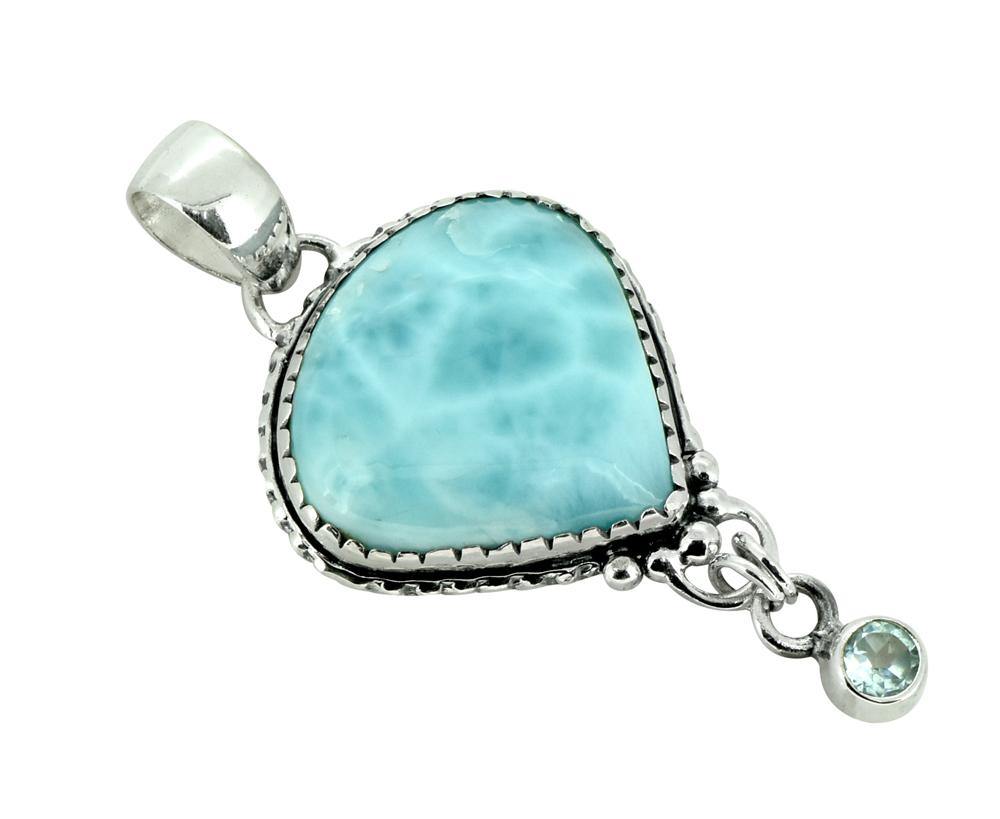 Natural Larimar Solid 925 Sterling Silver Pendant 2" - YoTreasure