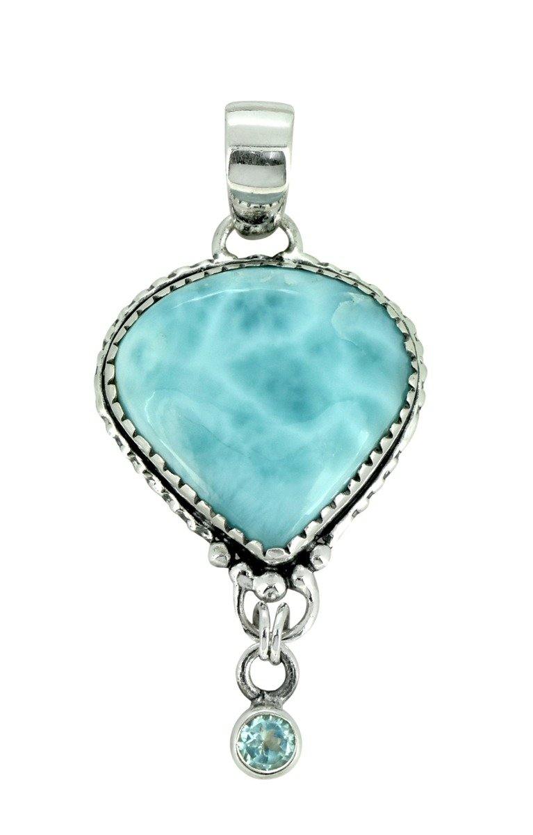 Natural Larimar Solid 925 Sterling Silver Pendant 2" - YoTreasure