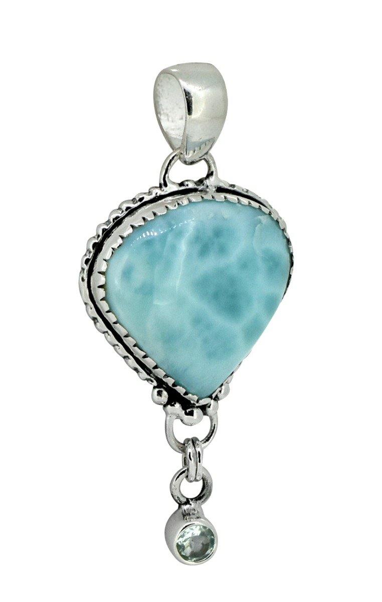 Natural Larimar Solid 925 Sterling Silver Pendant 2" - YoTreasure