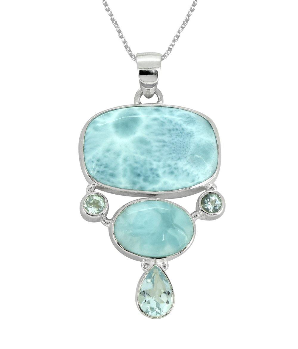 Natural Larimar Solid 925 Sterling Silver Pendant 2" - YoTreasure