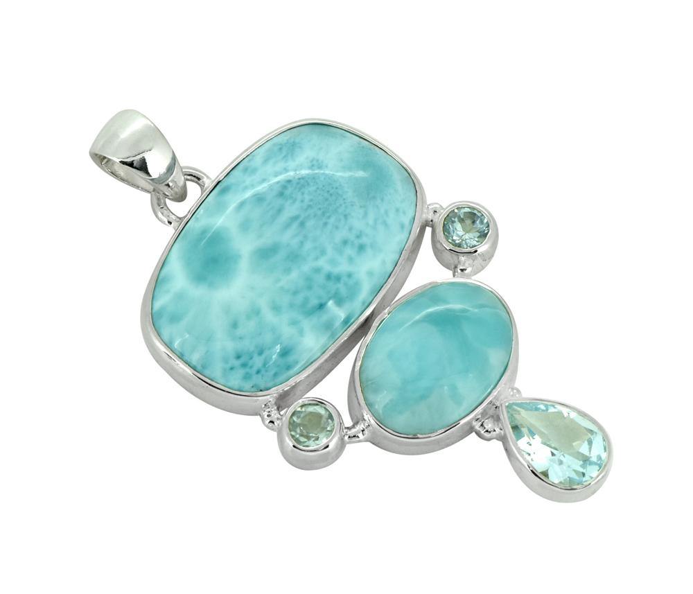 Natural Larimar Solid 925 Sterling Silver Pendant 2" - YoTreasure