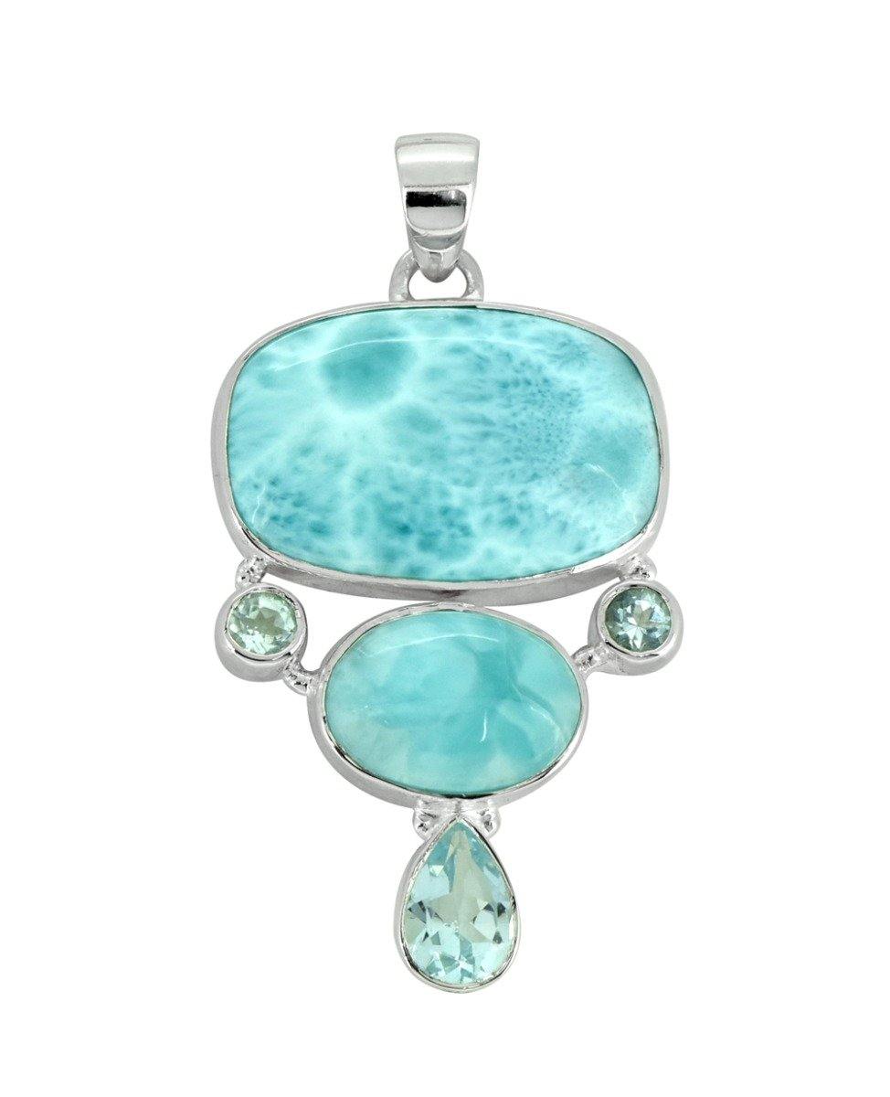Natural Larimar Solid 925 Sterling Silver Pendant 2" - YoTreasure