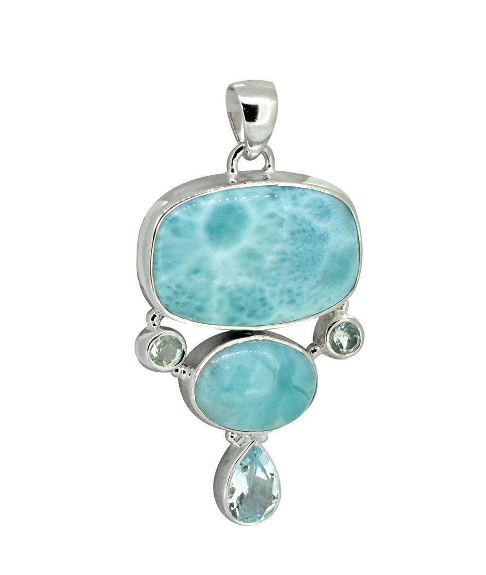 Natural Larimar Solid 925 Sterling Silver Pendant 2" - YoTreasure