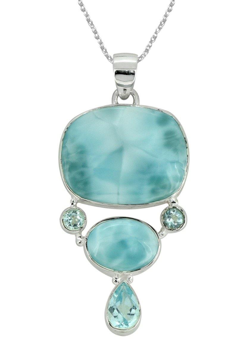 Natural Larimar Solid 925 Sterling Silver Pendant 2" - YoTreasure