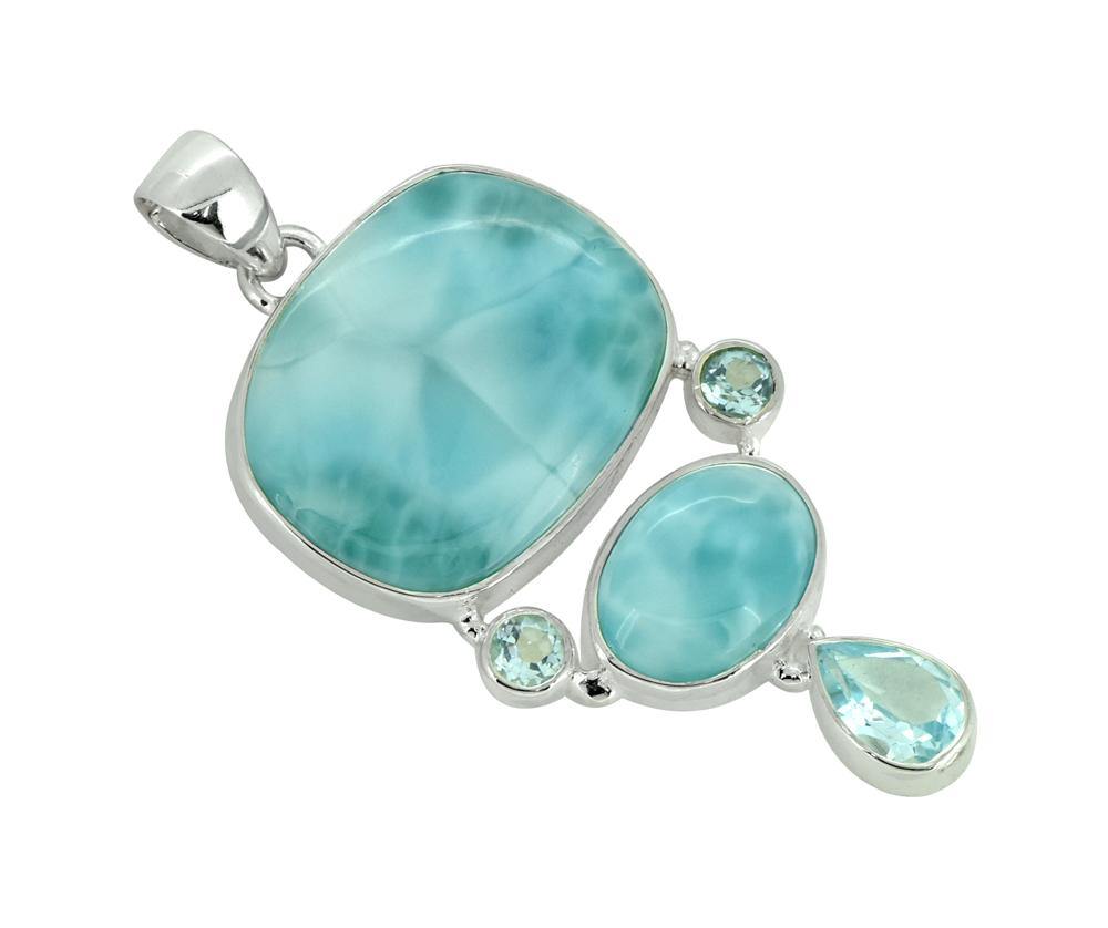 Natural Larimar Solid 925 Sterling Silver Pendant 2" - YoTreasure