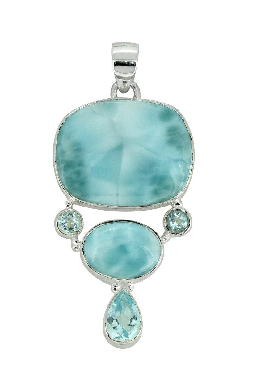 Natural Larimar Solid 925 Sterling Silver Pendant 2" - YoTreasure