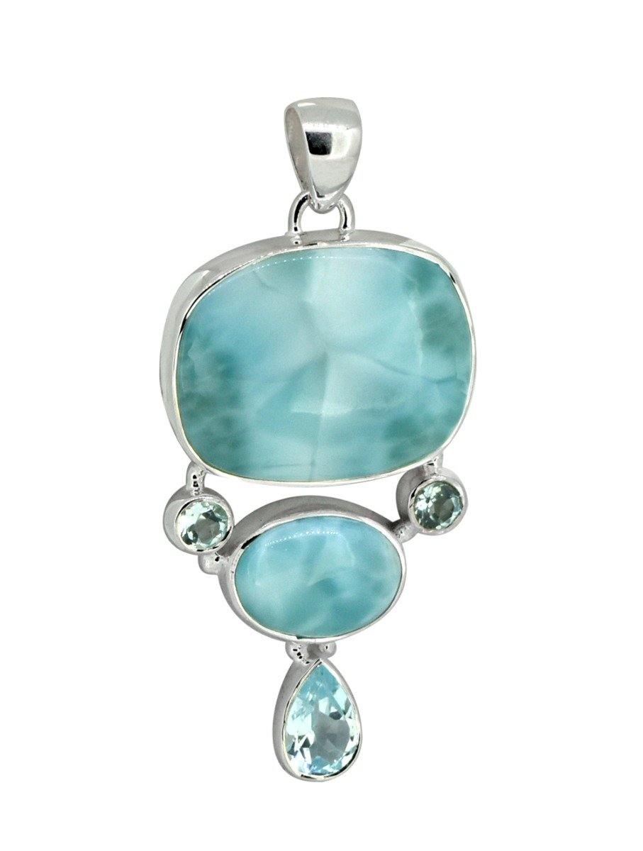Natural Larimar Solid 925 Sterling Silver Pendant 2" - YoTreasure