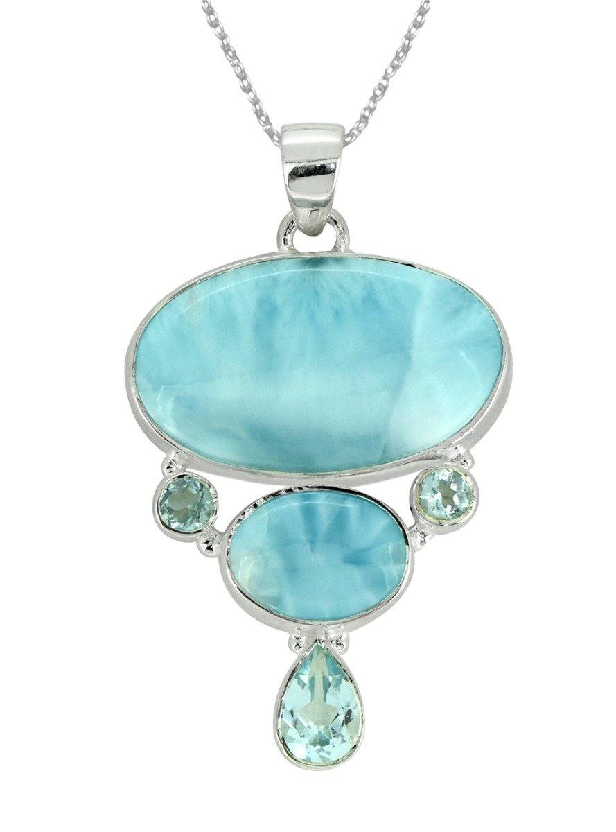 Natural Larimar Solid 925 Sterling Silver Pendant 2" - YoTreasure