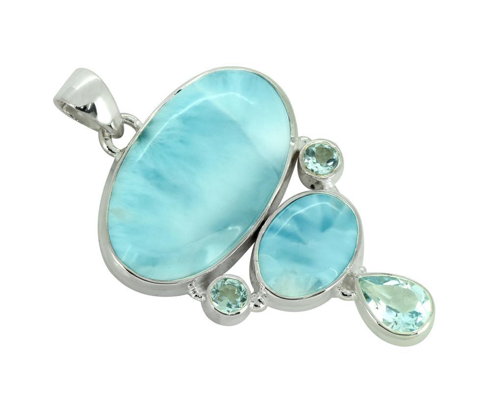Natural Larimar Solid 925 Sterling Silver Pendant 2" - YoTreasure