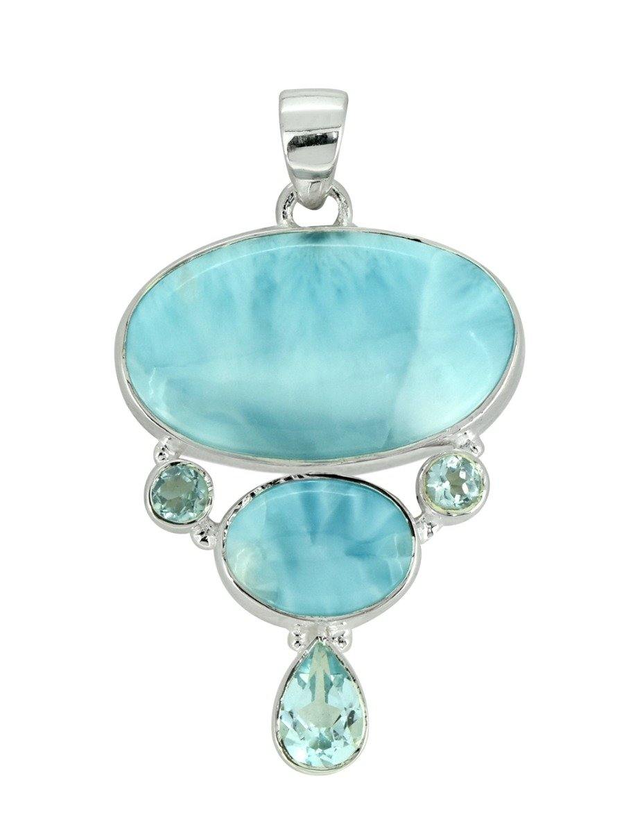 Natural Larimar Solid 925 Sterling Silver Pendant 2" - YoTreasure
