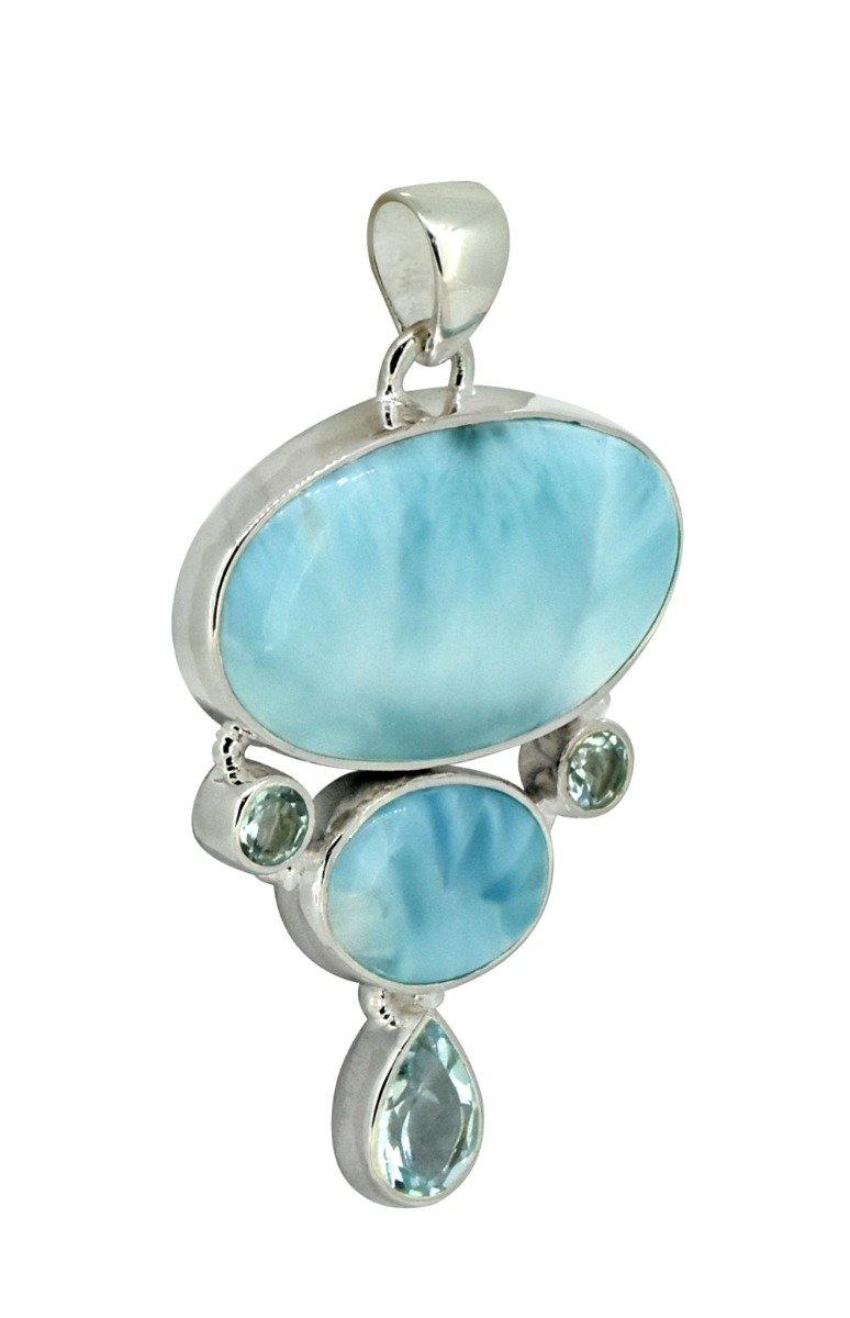 Natural Larimar Solid 925 Sterling Silver Pendant 2" - YoTreasure