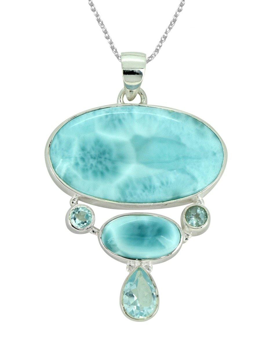 Natural Larimar Solid 925 Sterling Silver Pendant 2" - YoTreasure