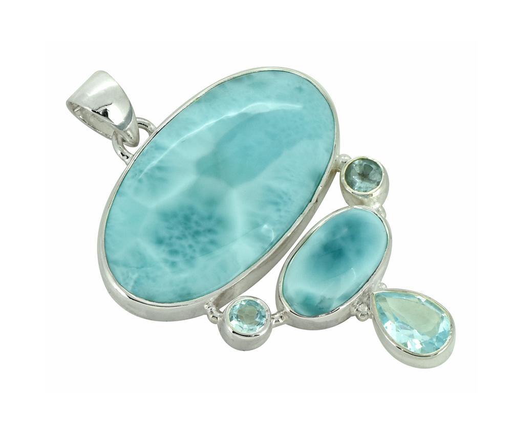 Natural Larimar Solid 925 Sterling Silver Pendant 2" - YoTreasure