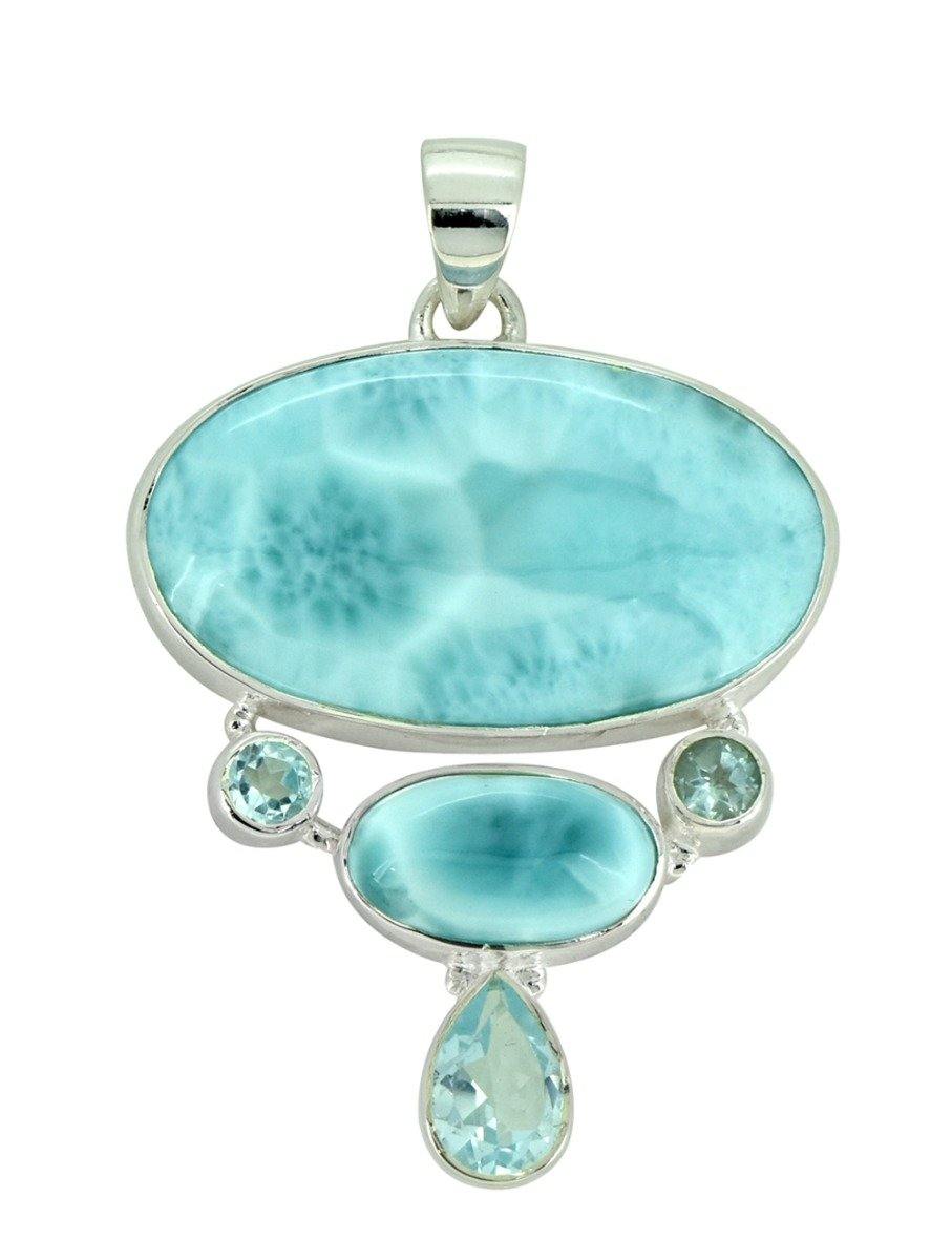 Natural Larimar Solid 925 Sterling Silver Pendant 2" - YoTreasure