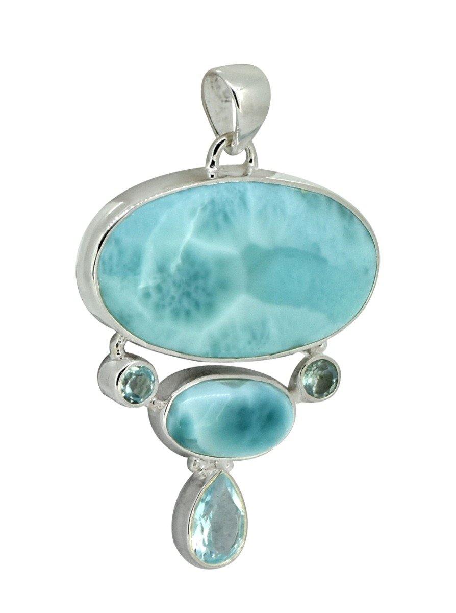 Natural Larimar Solid 925 Sterling Silver Pendant 2" - YoTreasure