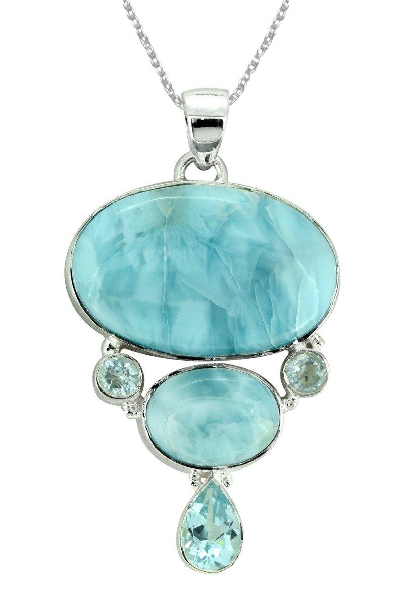 Natural Larimar Solid 925 Sterling Silver Pendant 2" - YoTreasure