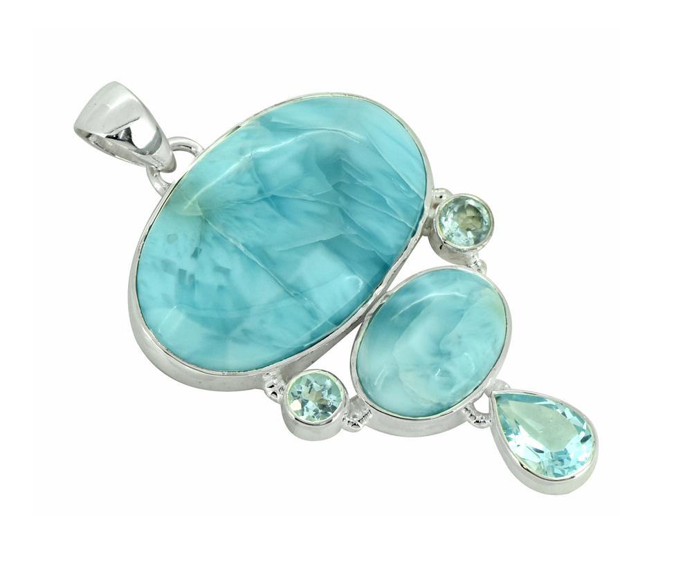 Natural Larimar Solid 925 Sterling Silver Pendant 2" - YoTreasure