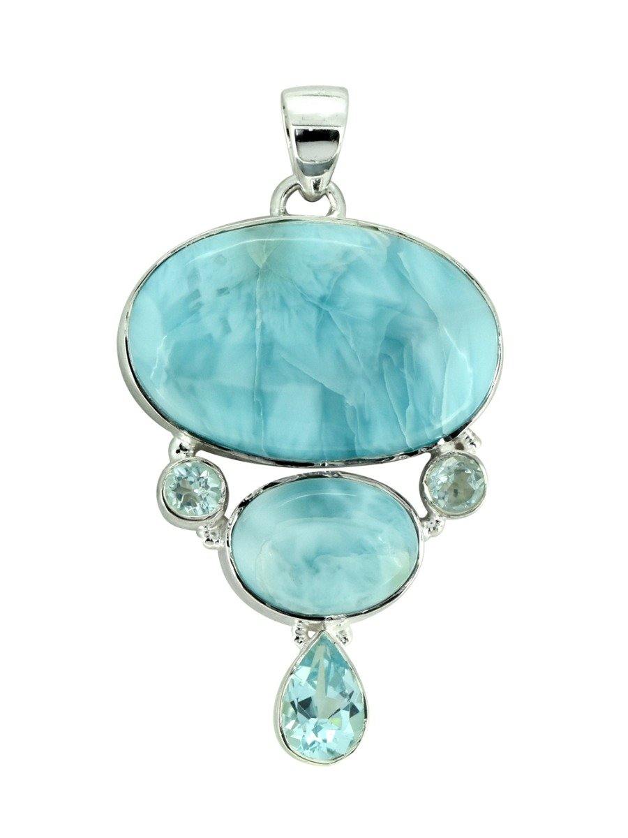 Natural Larimar Solid 925 Sterling Silver Pendant 2" - YoTreasure