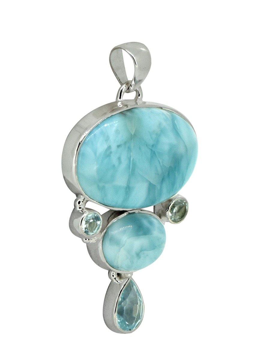 Natural Larimar Solid 925 Sterling Silver Pendant 2" - YoTreasure