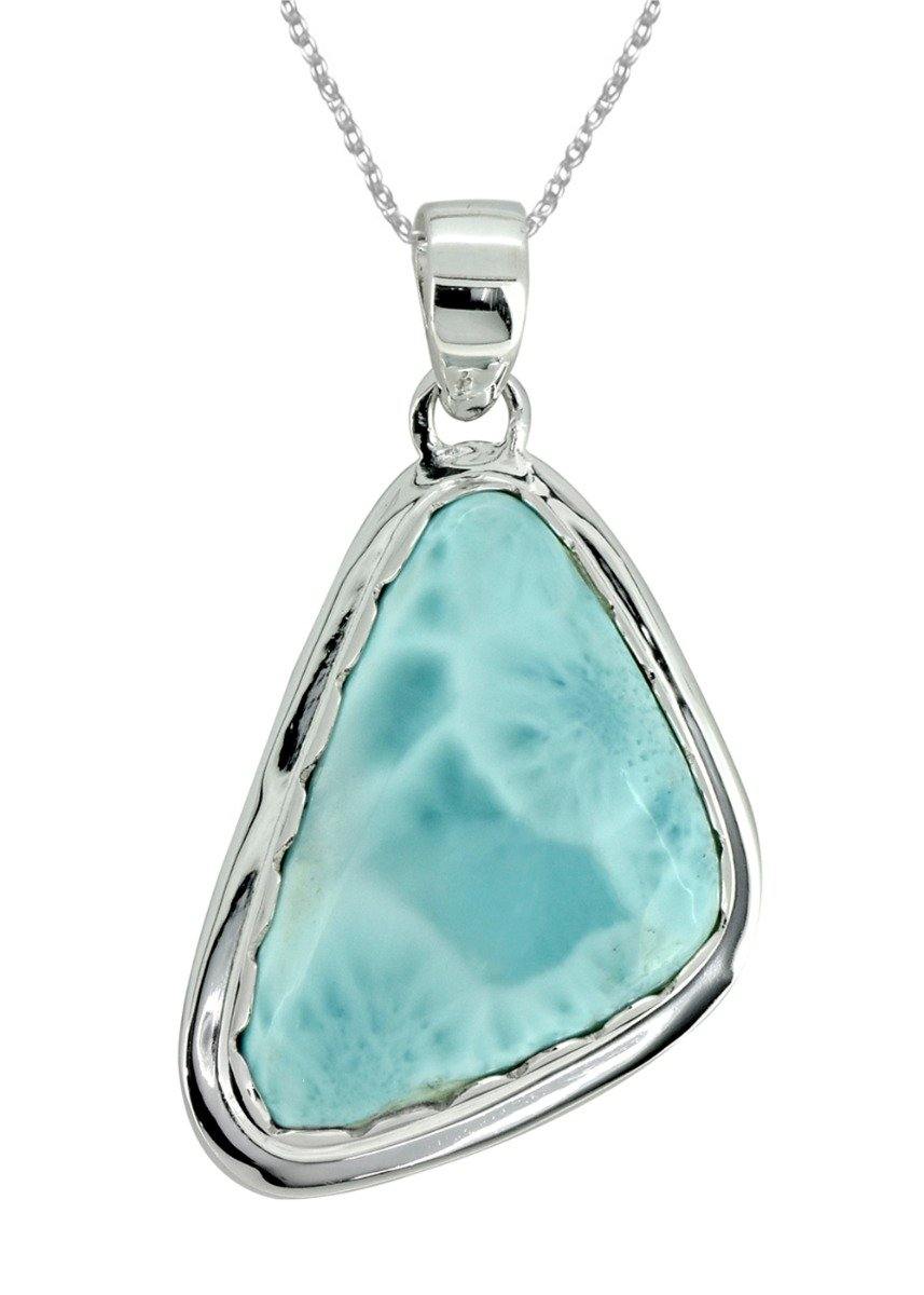 Natural Larimar Solid 925 Sterling Silver Pendant 2" - YoTreasure