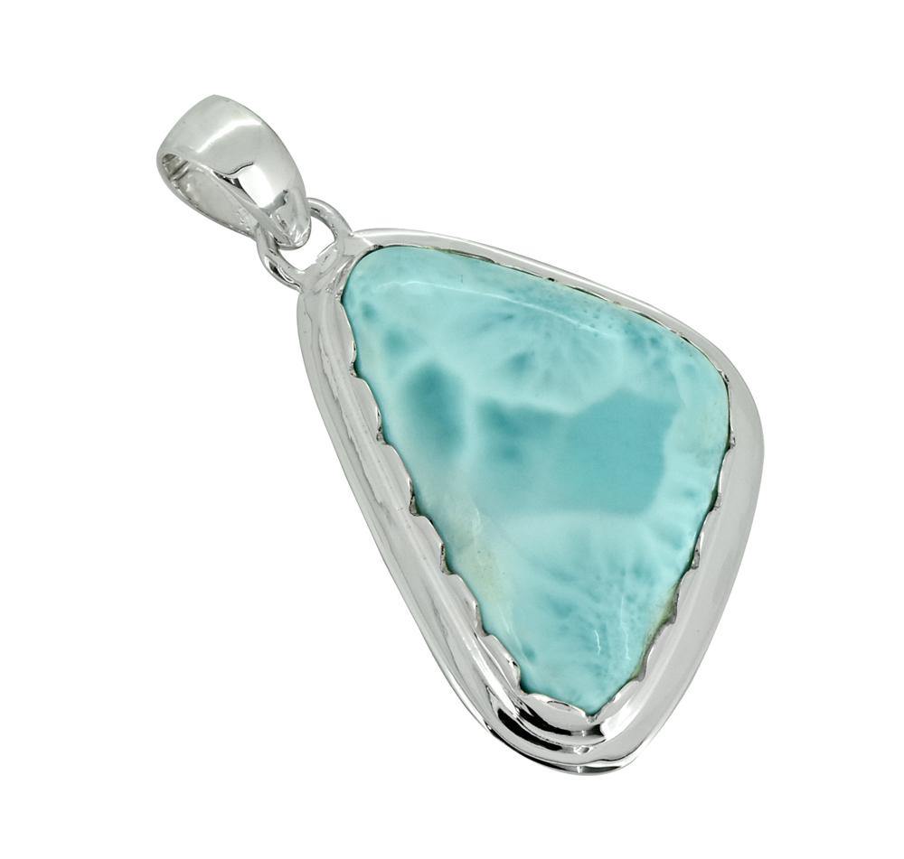 Natural Larimar Solid 925 Sterling Silver Pendant 2" - YoTreasure