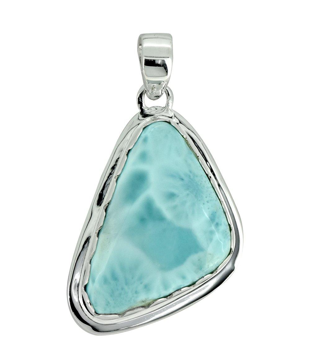 Natural Larimar Solid 925 Sterling Silver Pendant 2" - YoTreasure