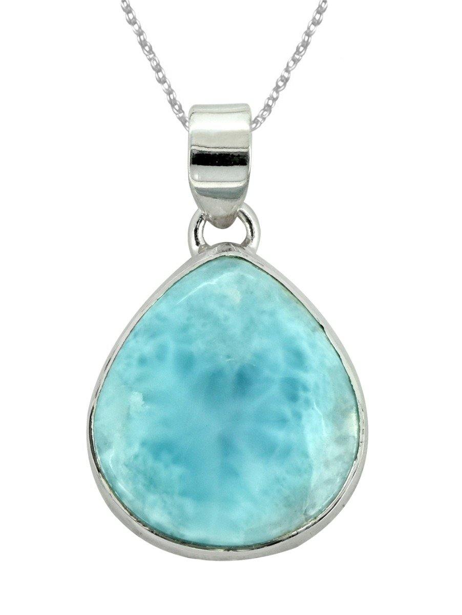 Natural Larimar Solid 925 Sterling Silver Pendant 1 1/2" - YoTreasure