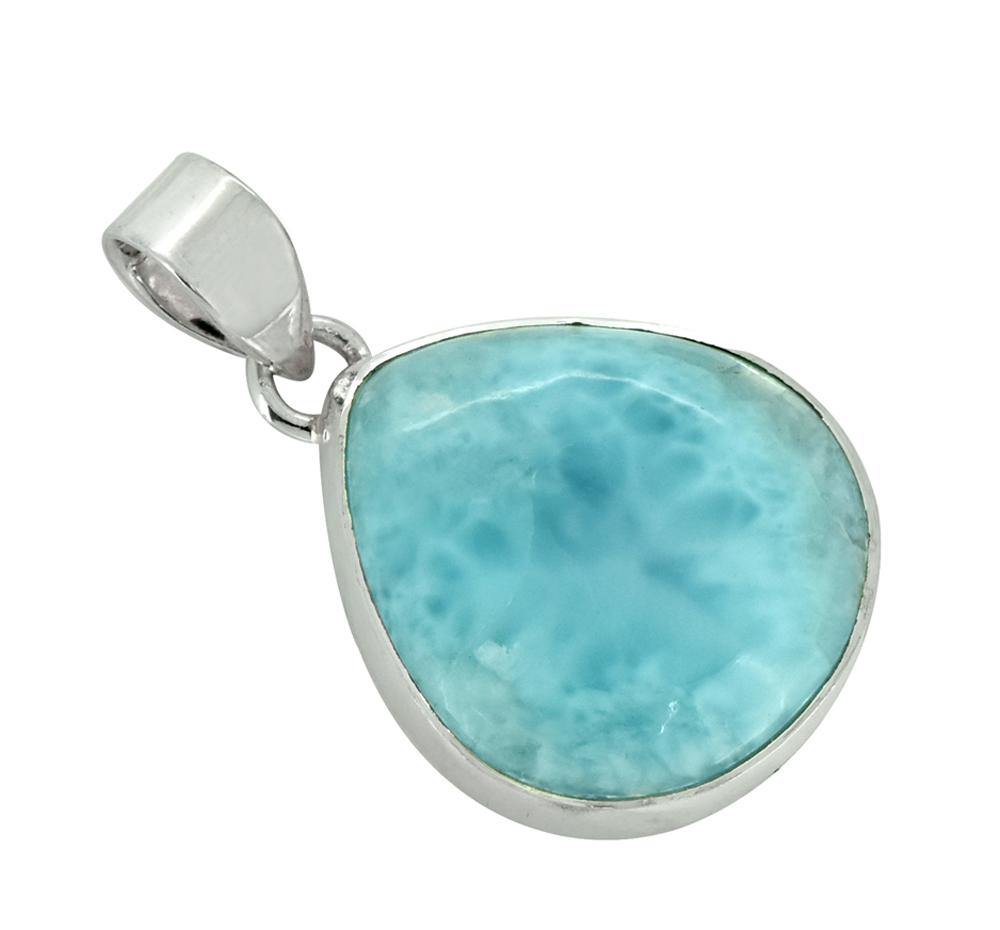 Natural Larimar Solid 925 Sterling Silver Pendant 1 1/2" - YoTreasure