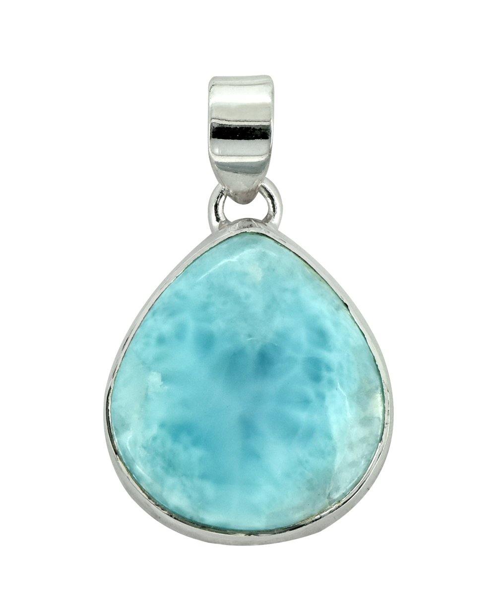 Natural Larimar Solid 925 Sterling Silver Pendant 1 1/2" - YoTreasure
