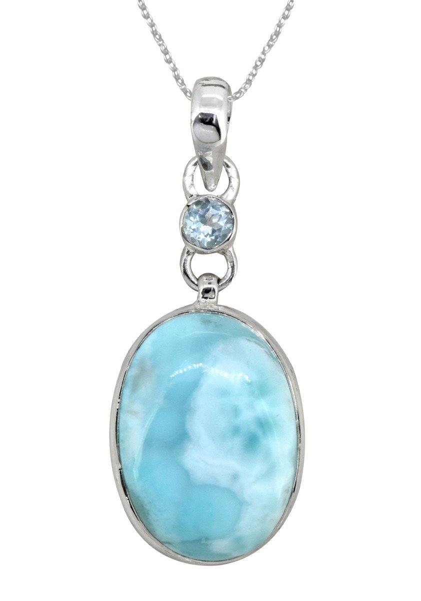 Natural Larimar Solid 925 Sterling Silver Pendant 2" - YoTreasure