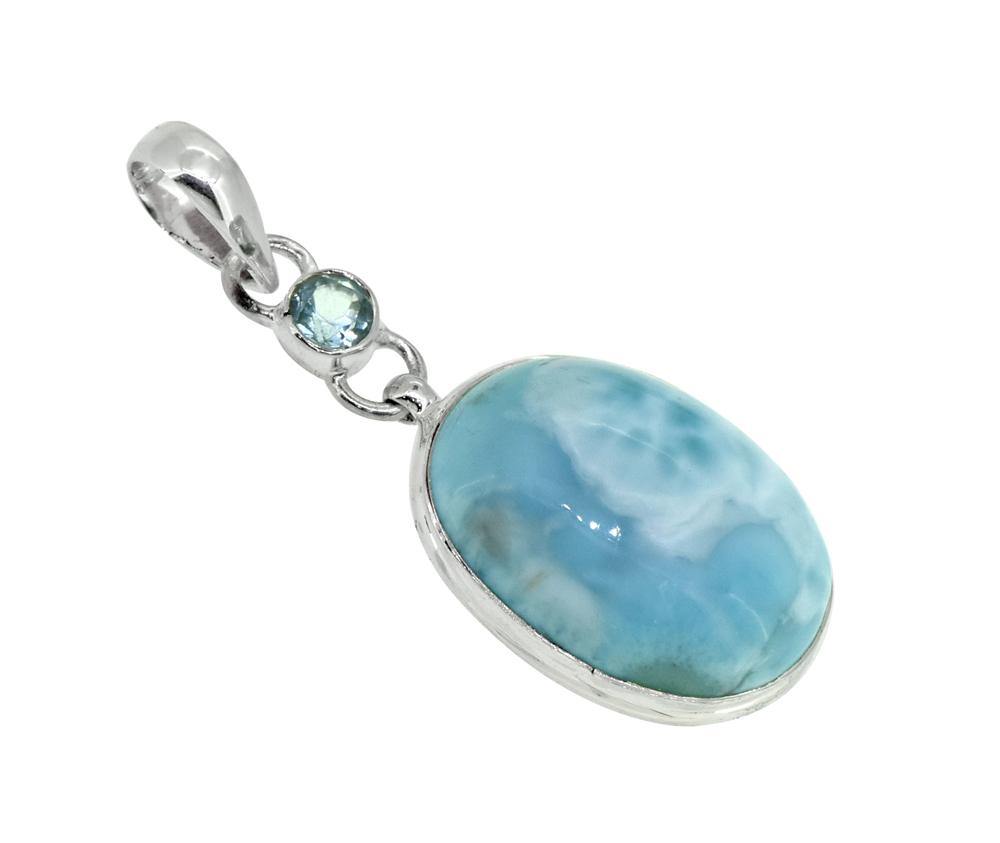 Natural Larimar Solid 925 Sterling Silver Pendant 2" - YoTreasure
