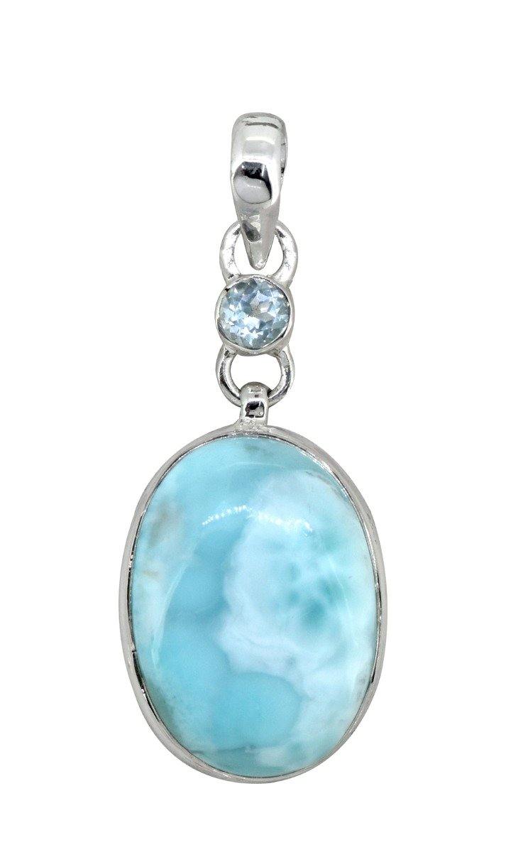 Natural Larimar Solid 925 Sterling Silver Pendant 2" - YoTreasure