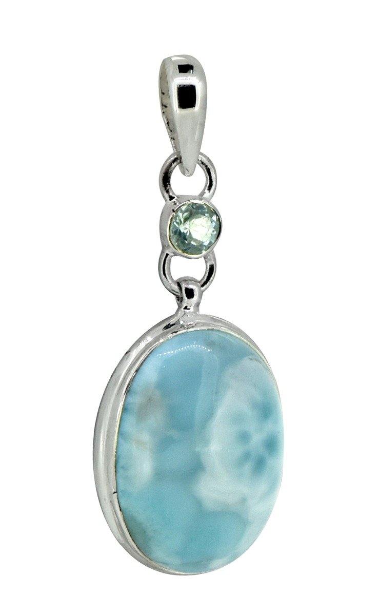 Natural Larimar Solid 925 Sterling Silver Pendant 2" - YoTreasure