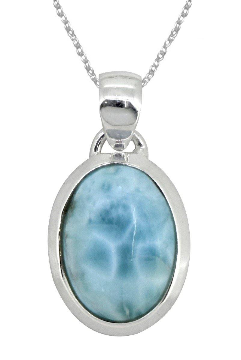 Natural Larimar Solid 925 Sterling Silver Pendant 1 1/2" - YoTreasure