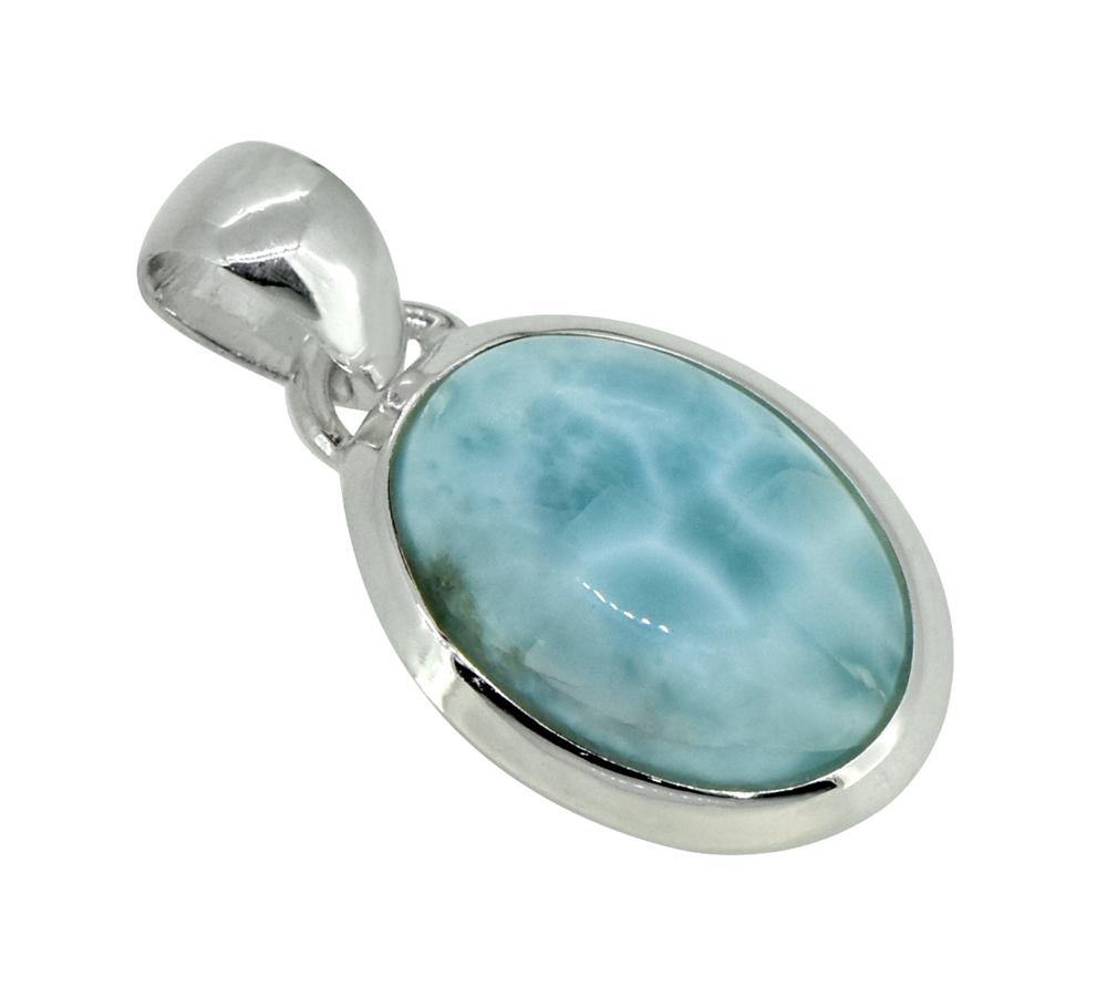 Natural Larimar Solid 925 Sterling Silver Pendant 1 1/2" - YoTreasure